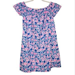 Vineyard Vines Pampanga Ocean Print Coastal Off Shoulder Linen Blend Mini Dress